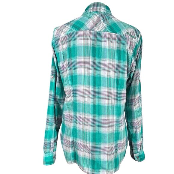 Marmot Shirt Long Sleeve Button Womens Large Green Plaid Roll Tab Gorpcore - Picture 5 of 10